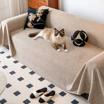 Breathable Woven Linen-Look Scratch-Resistant Throw Sofa Cover