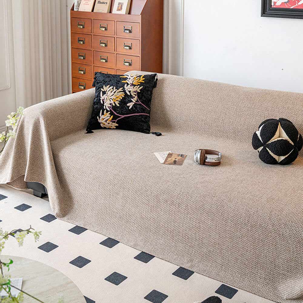 Breathable Woven Linen-Look Scratch-Resistant Throw Sofa Cover