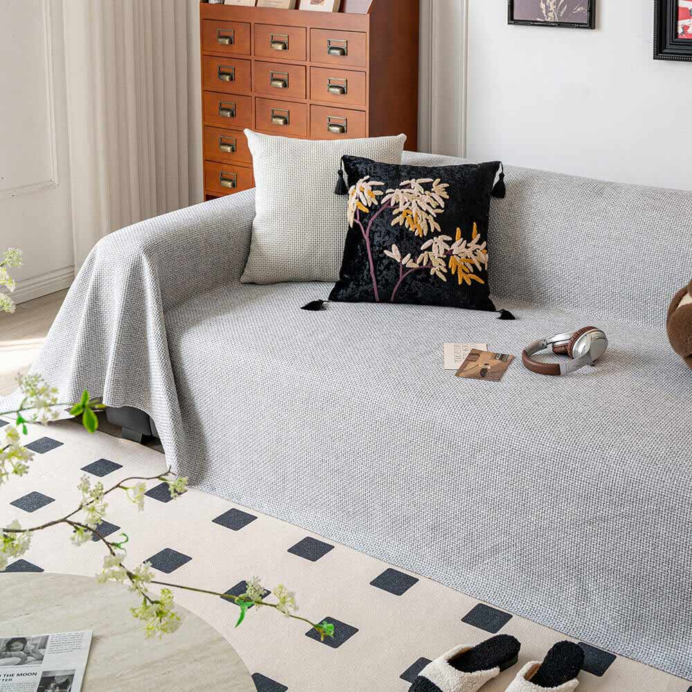 Breathable Woven Linen-Look Scratch-Resistant Throw Sofa Cover