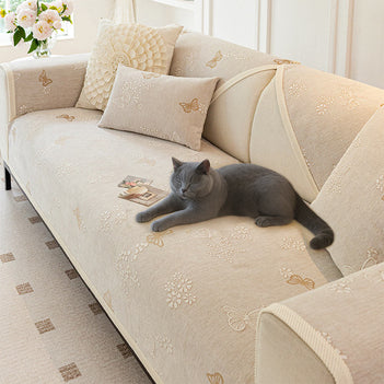 Chenille Anti-Slip Butterfly Pattern Morandi Color Sofa Cover