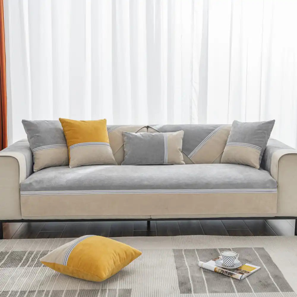 All Seasons Water-Resistant Colorblock Anti-Slip Sofa Cover for Pets and Kids