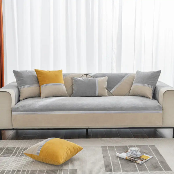 All Seasons Water-Resistant Colorblock Anti-Slip Sofa Cover for Pets and Kids
