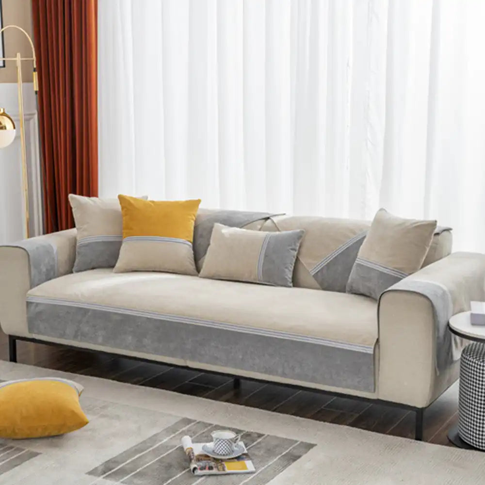 All Seasons Water-Resistant Colorblock Anti-Slip Sofa Cover for Pets and Kids