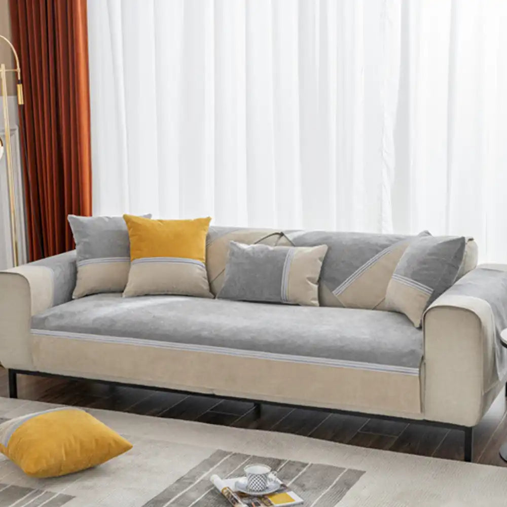 All Seasons Water-Resistant Colorblock Anti-Slip Sofa Cover for Pets and Kids
