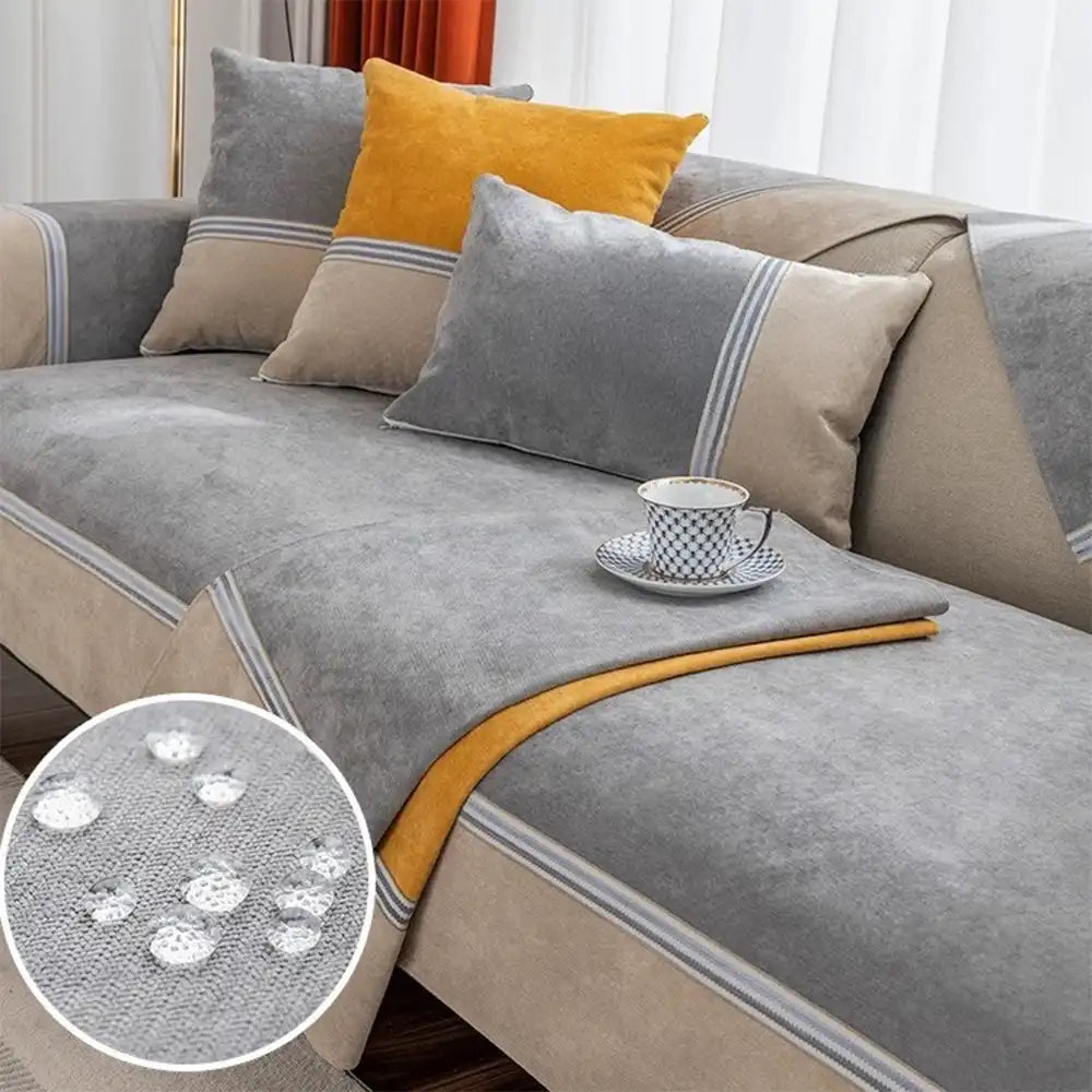 All Seasons Water-Resistant Colorblock Anti-Slip Sofa Cover for Pets and Kids