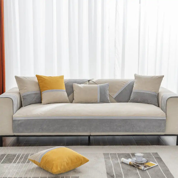 All Seasons Water-Resistant Colorblock Anti-Slip Sofa Cover for Pets and Kids