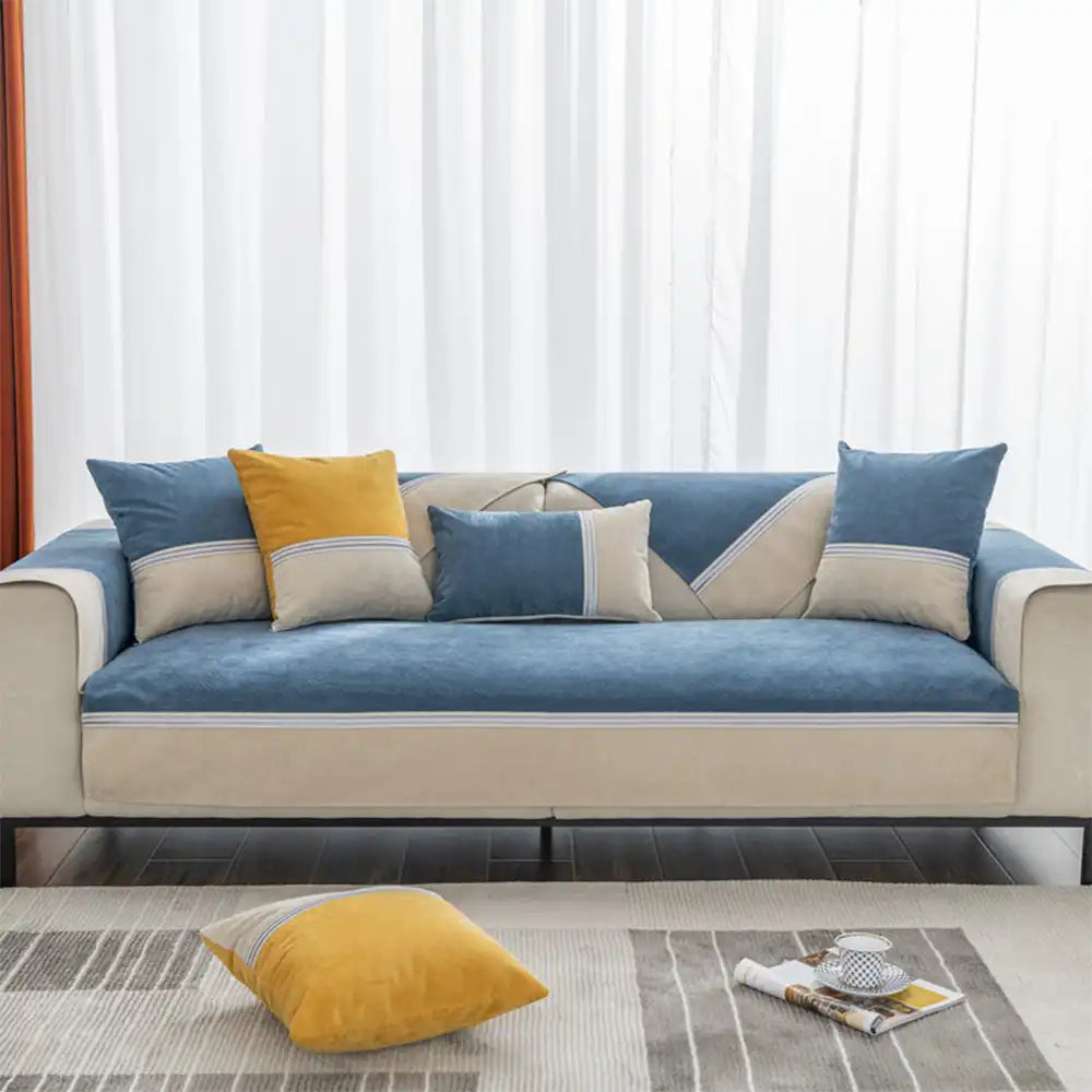 All Seasons Water-Resistant Colorblock Anti-Slip Sofa Cover for Pets and Kids