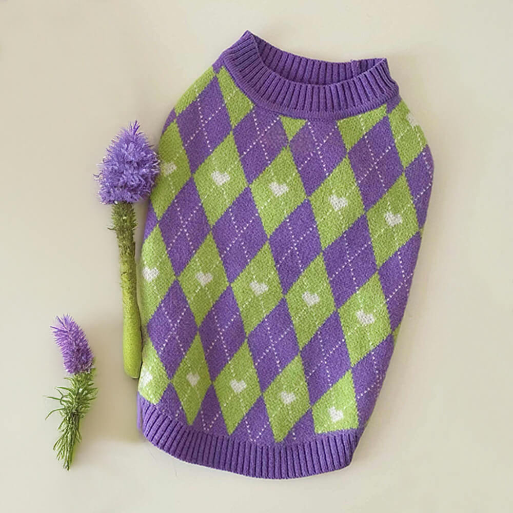 Argyle Heart Dog Knit Sweater Matching Pullover For Dogs And Owner