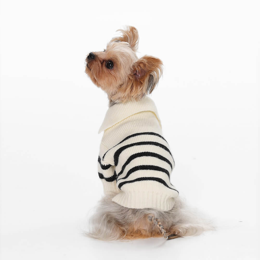 Casual Folded Collar Striped Soft Warm Stretchable Knit Dog Sweater