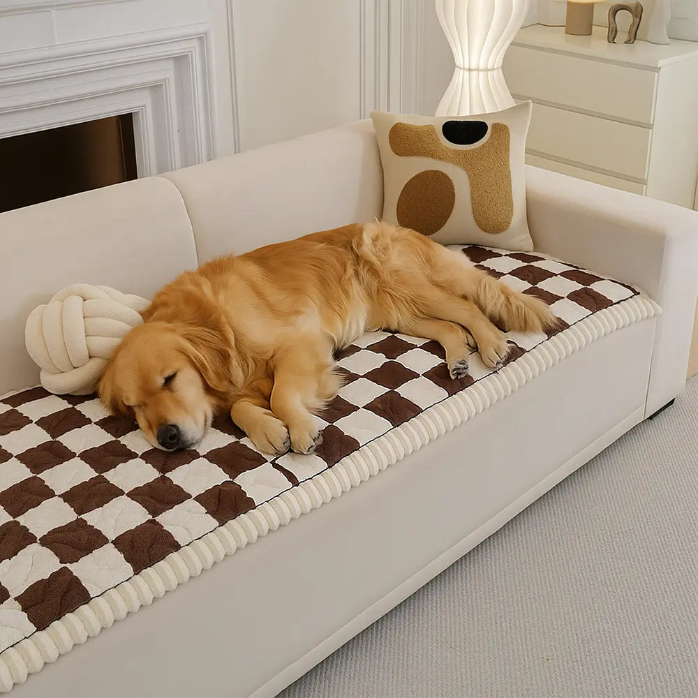 Checkered Velvet Sofa Pad Anti-Slip Quilted Sofa Cover