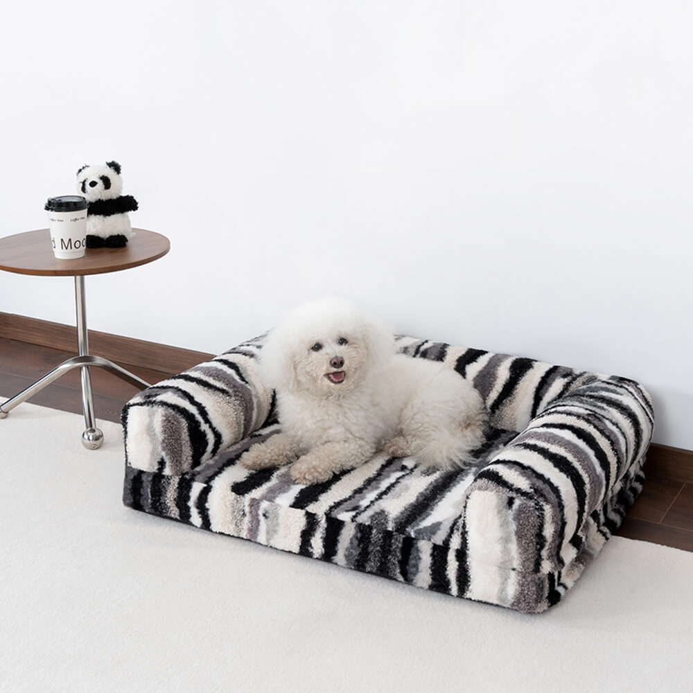 Chic Zebra-Pattern Large Warm Washable Orthopedic Dog & Cat Sofa Bed