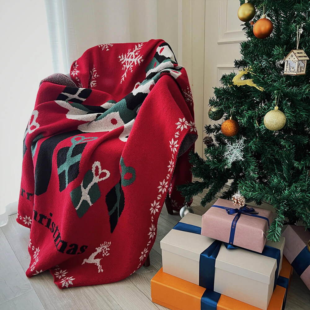 Couverture tricotée confortable à motif d'arbre de noël, décoration de vacances