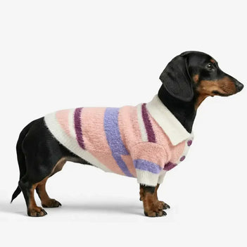 Color-Blocked Striped Faux Mink Fur Warm Dachshund Dog Sweater Suitable For Puppies