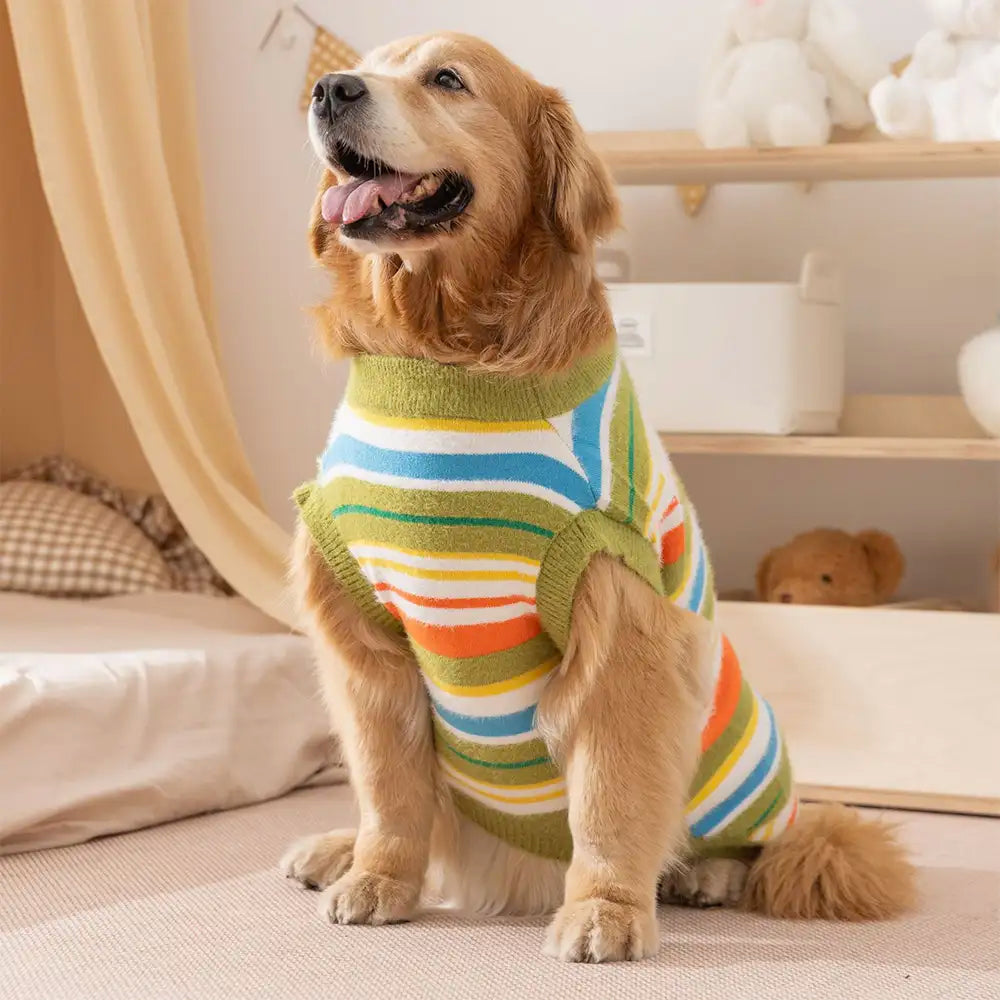 Colour Blocked Striped Dog Sweater-Suitable For Large Dogs