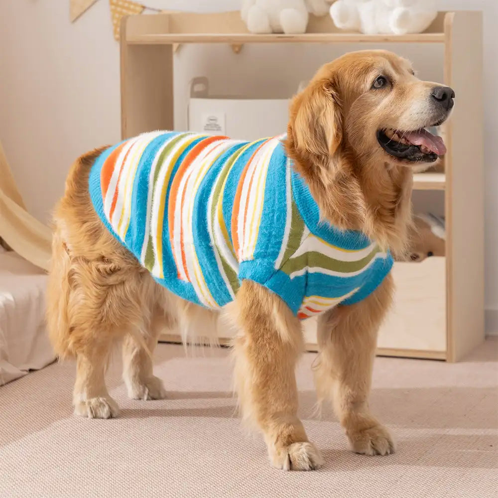 Colour Blocked Striped Dog Sweater-Suitable For Large Dogs