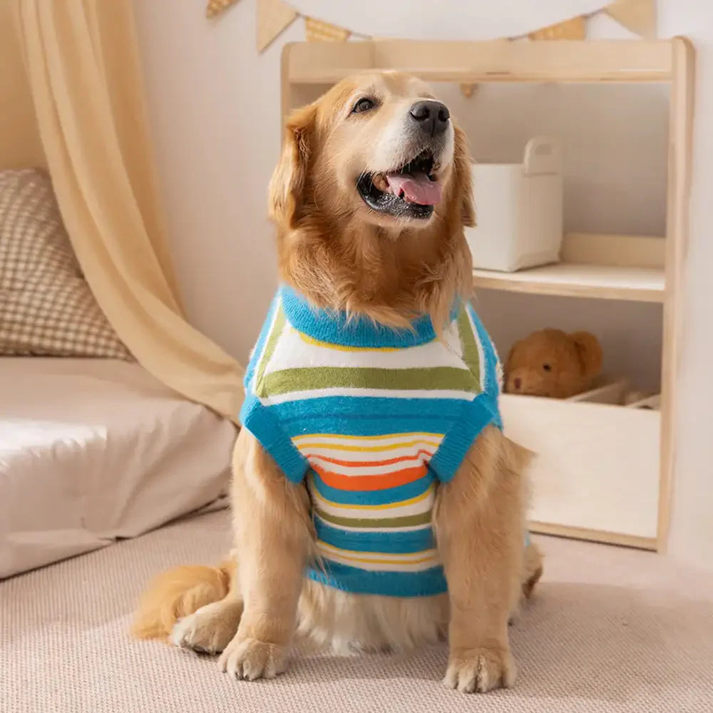 Colour Blocked Striped Dog Sweater-Suitable For Large Dogs