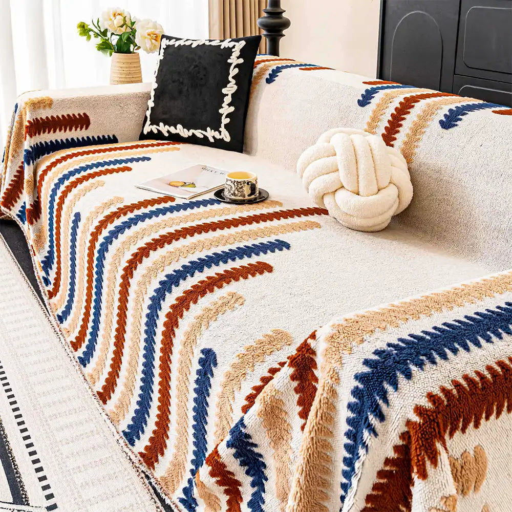 Colorful Color-Blocked Anti-Scratch Plush Sofa Protection Sofa Cover