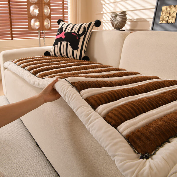 Comfort Plush Thickened Striped Non-Slip Sofa Cover