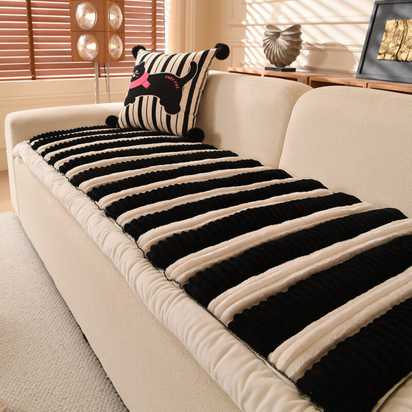 Comfort Plush Thickened Striped Non-Slip Sofa Cover