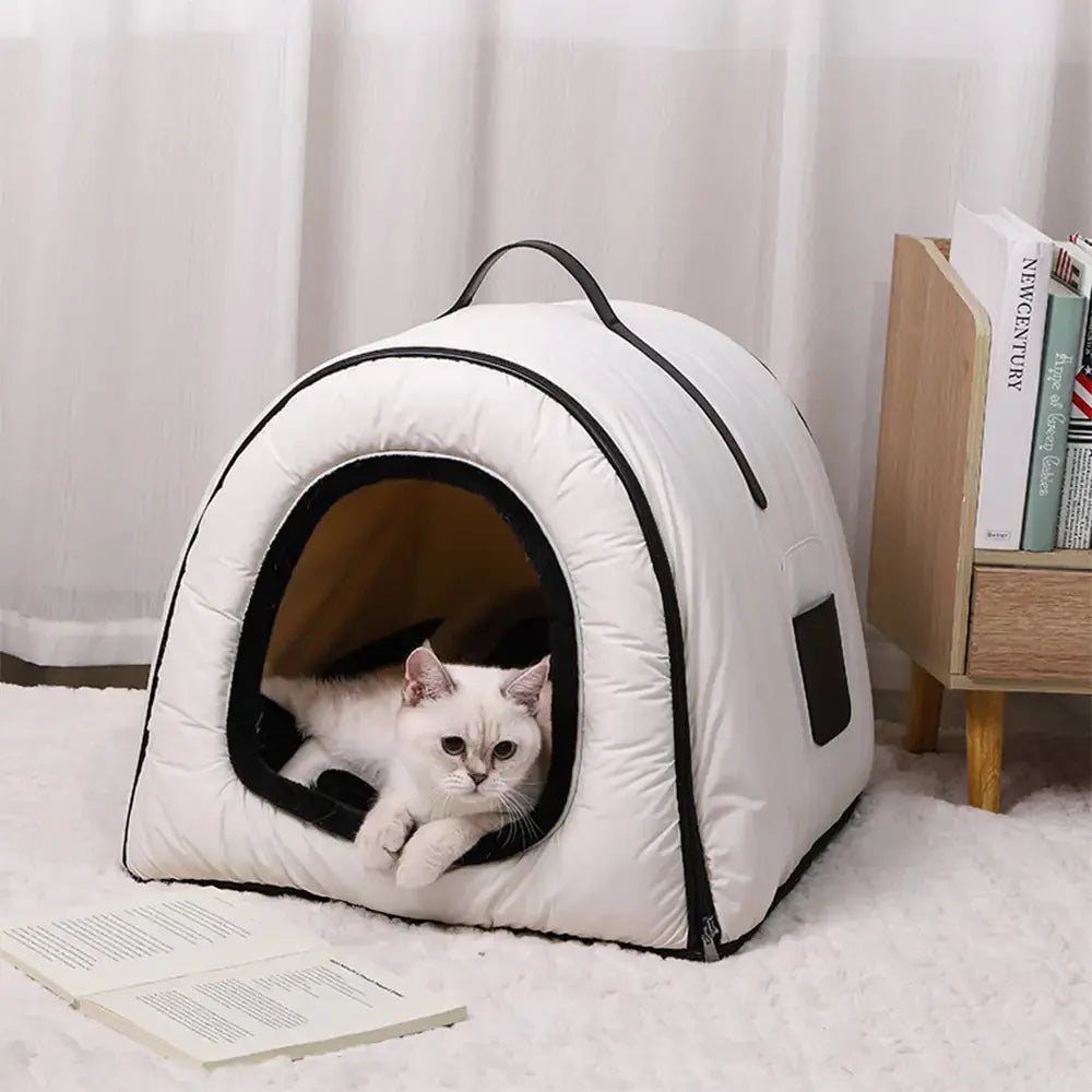 Cozy Enclosed Water-Repellent Washable Cat Cave Deep Sleep Dog Bed