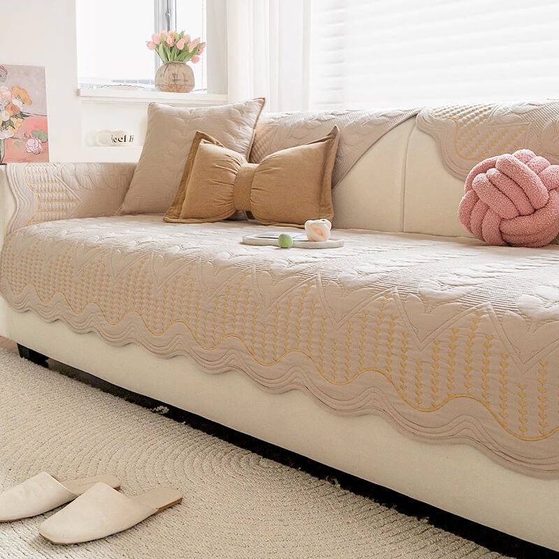 Cream Style Leaf Pattern Sofa Anti-Scratch Non-Slip Couch Cover