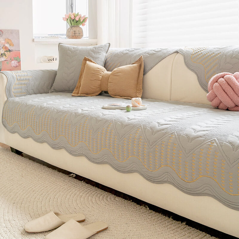 Cream Style Leaf Pattern Sofa Anti-Scratch Non-Slip Couch Cover