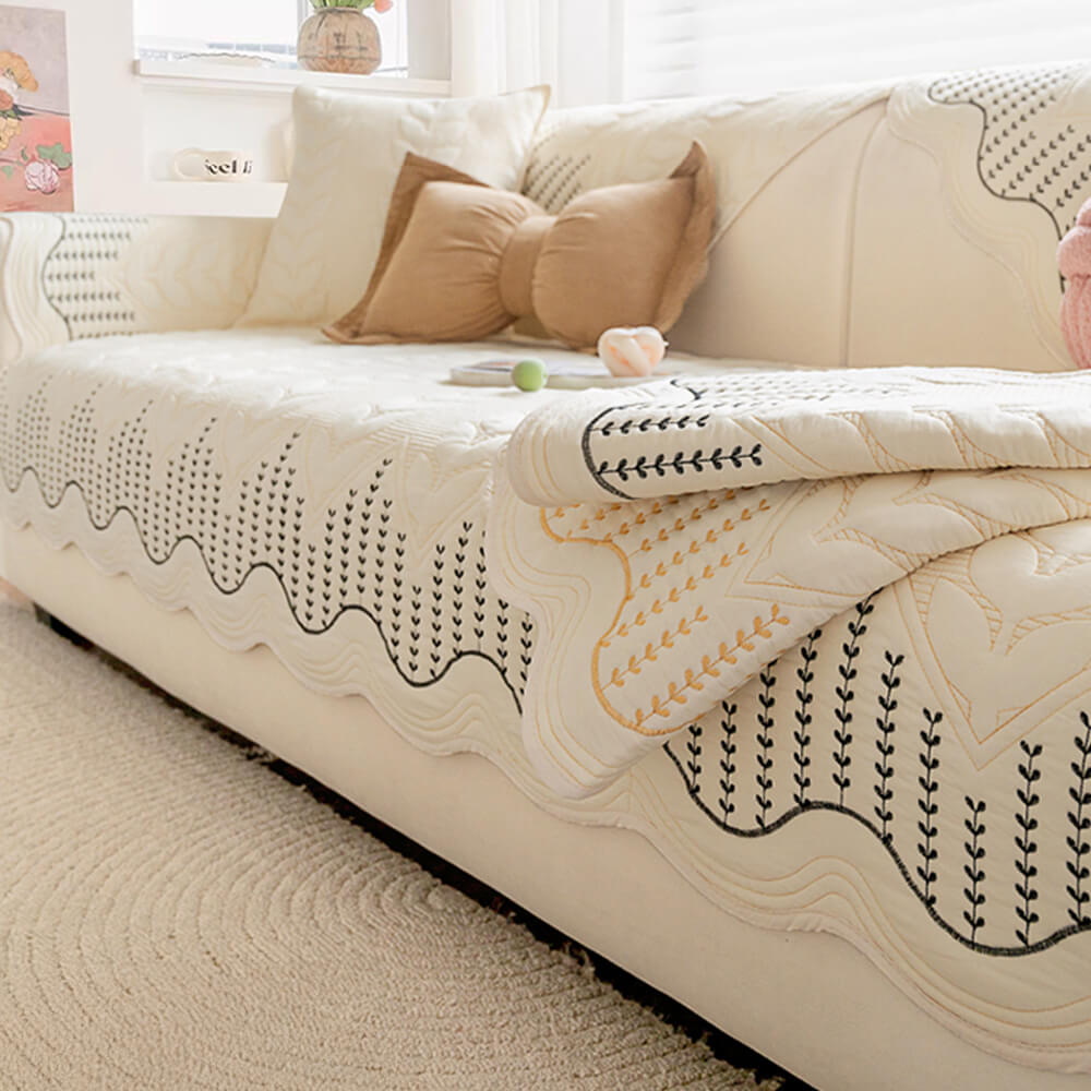 Cream Style Leaf Pattern Sofa Anti-Scratch Non-Slip Couch Cover
