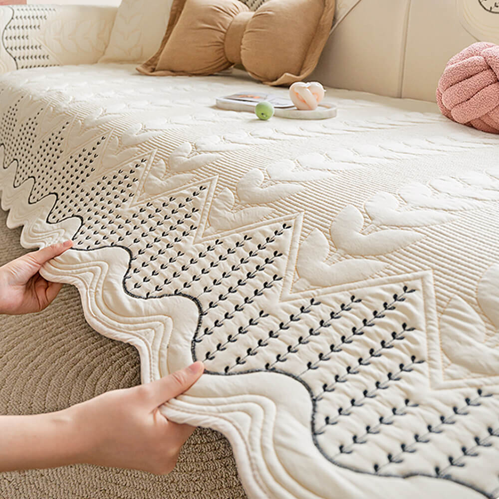 Cream Style Leaf Pattern Sofa Anti-Scratch Non-Slip Couch Cover
