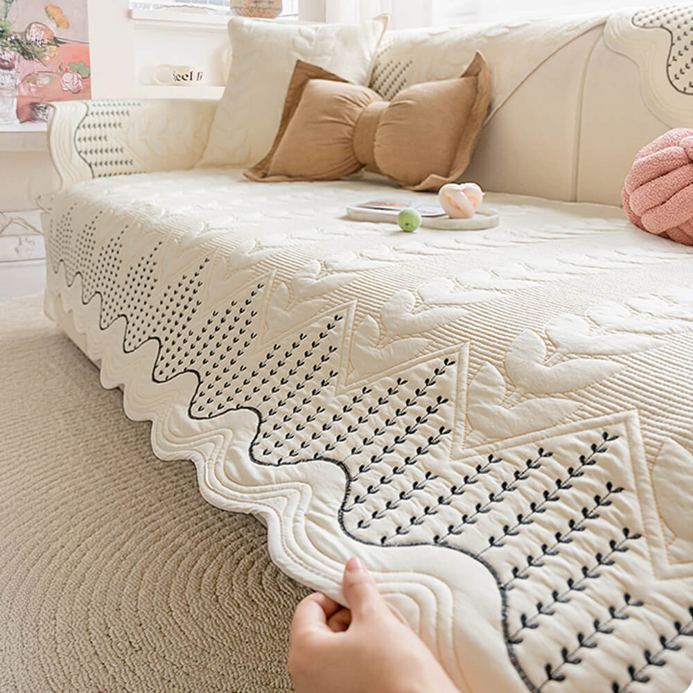 Cream Style Leaf Pattern Sofa Anti-Scratch Non-Slip Couch Cover