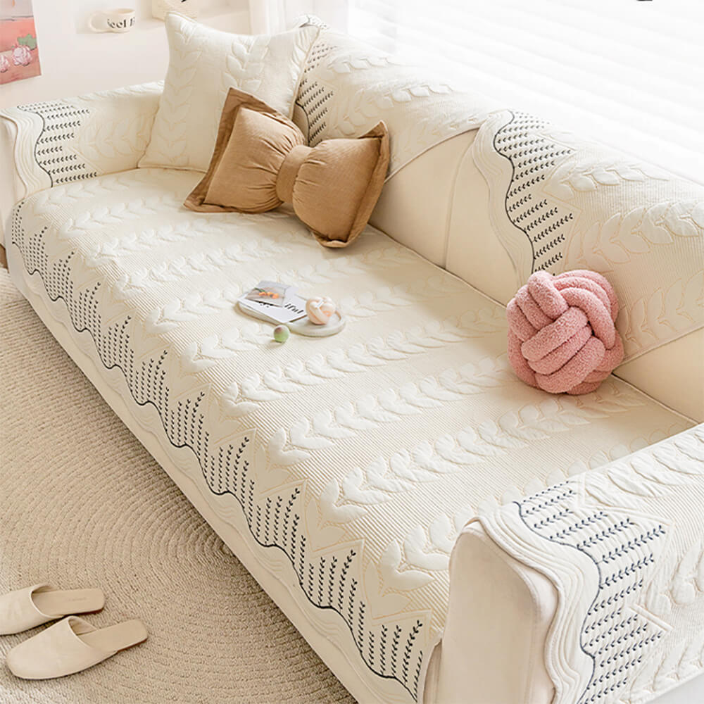 Cream Style Leaf Pattern Sofa Anti-Scratch Non-Slip Couch Cover