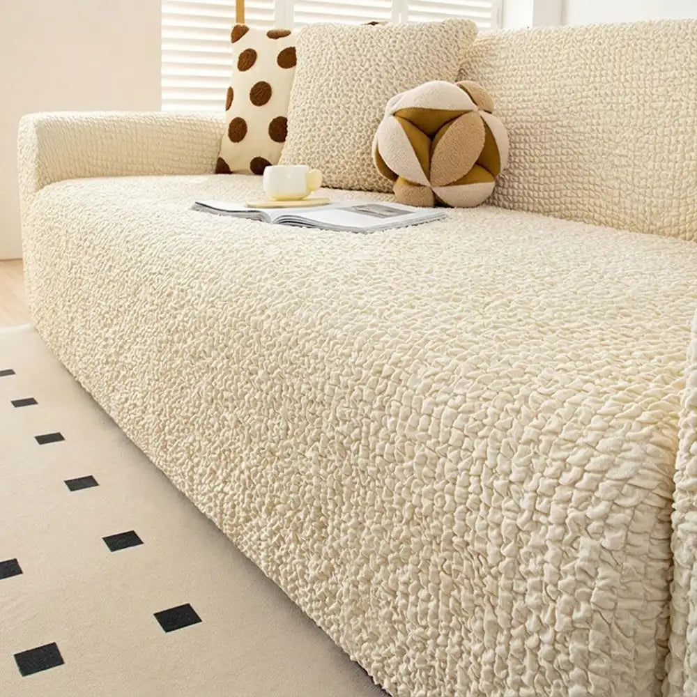 Cream Style Seersucker Breathable Stretchy Full-Coverage Magic Sofa Cover