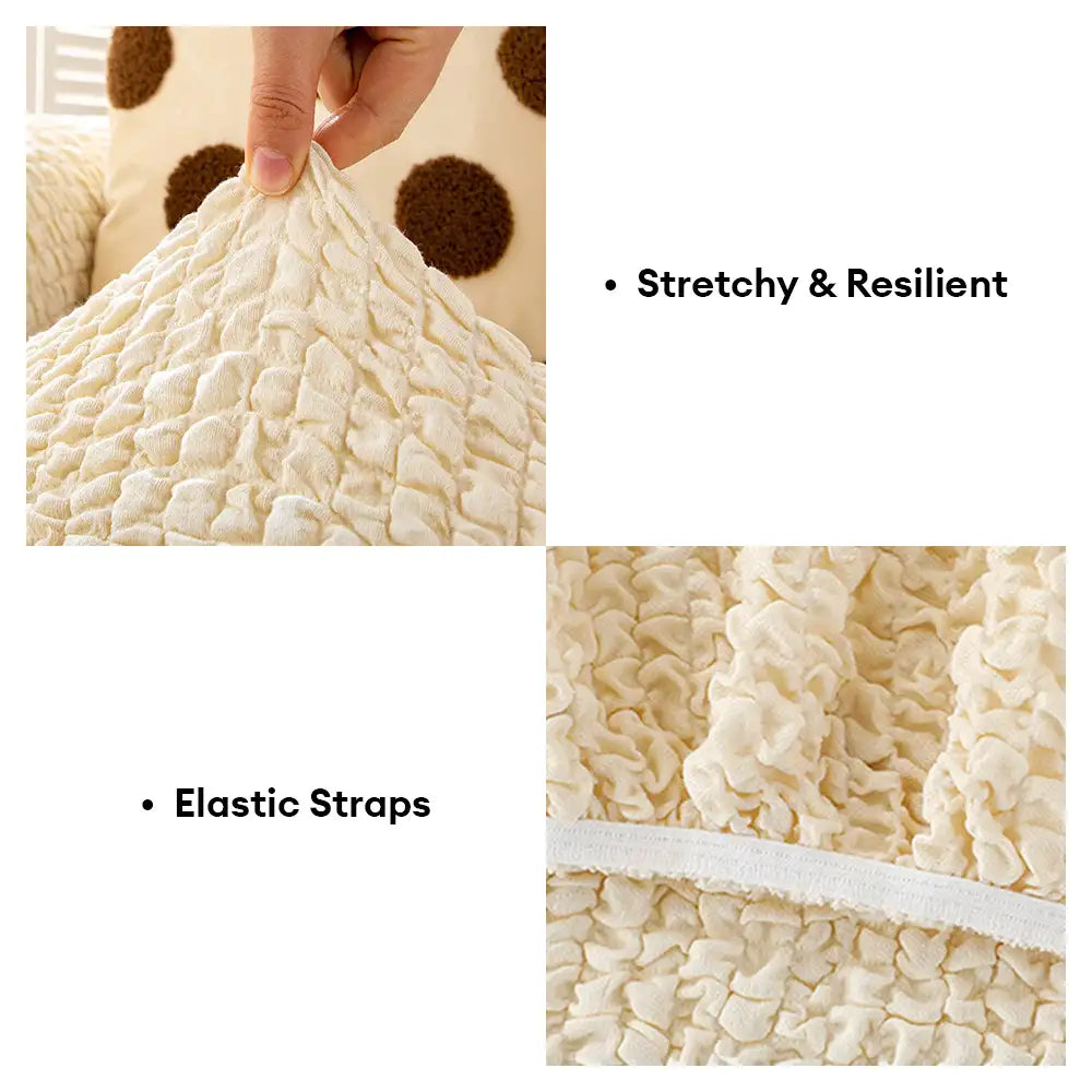 Cream Style Seersucker Breathable Stretchy Full-Coverage Magic Sofa Cover