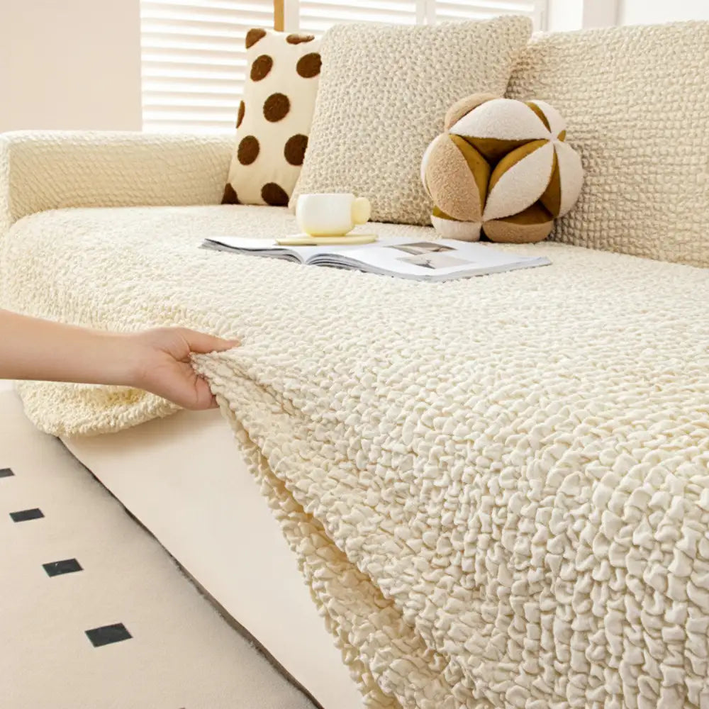 Cream Style Seersucker Breathable Stretchy Full-Coverage Magic Sofa Cover