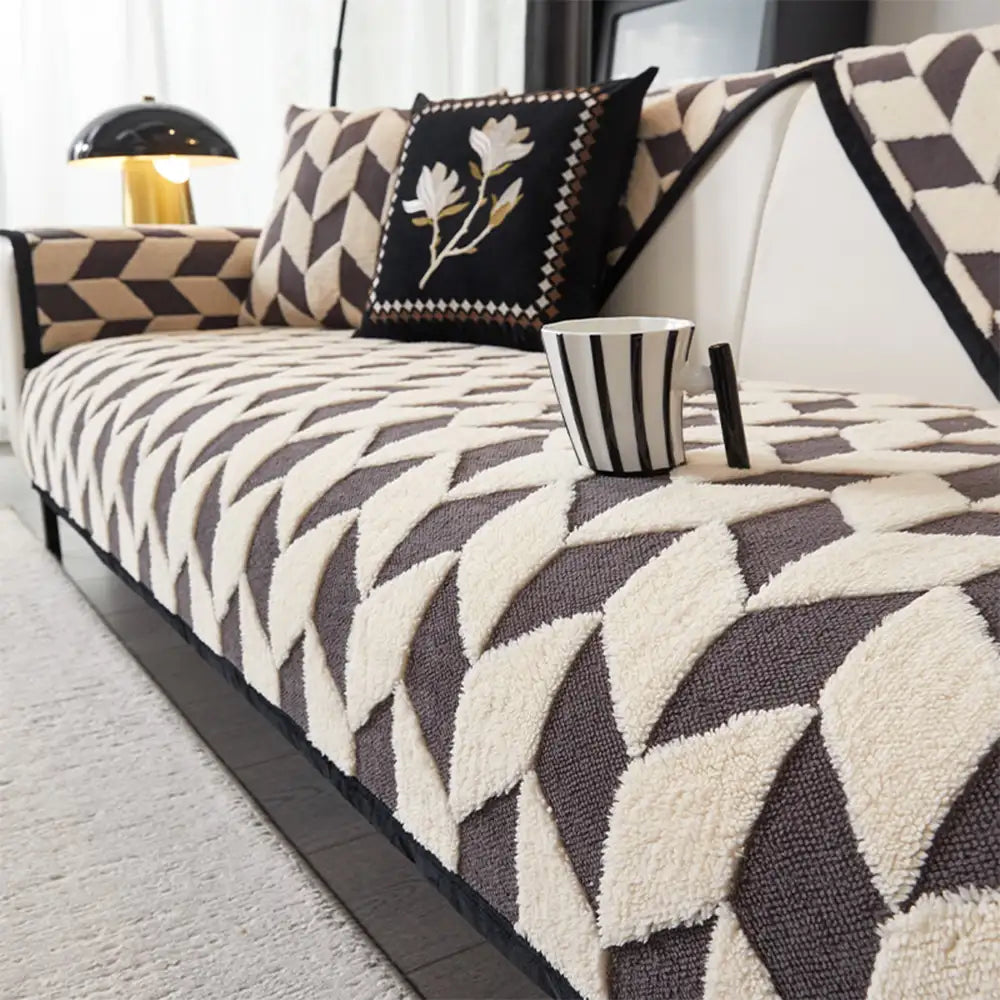 Diamond-Pattern Plush Sofa Cover