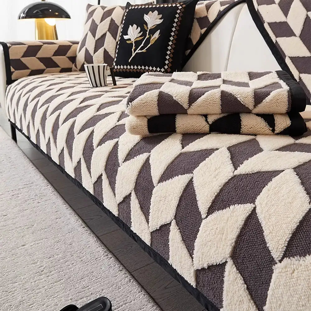Diamond-Pattern Plush Couch Cover