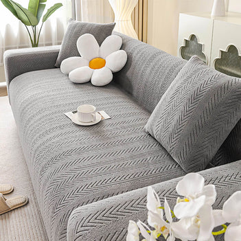 Elegant Herringbone Cream Aesthetic Stretch Magic Sofa Cover