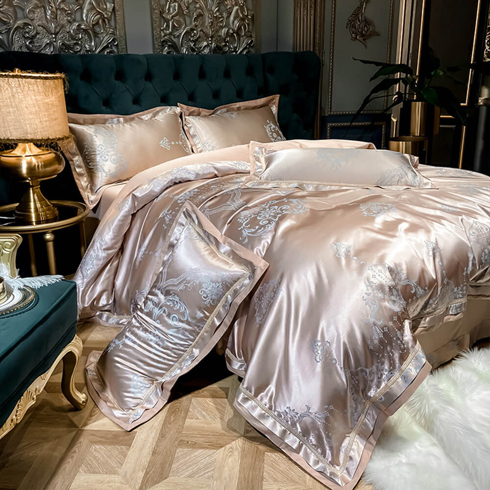 European-Inspired Jacquard Glossy Cotton Sateen Bed Sheet Set