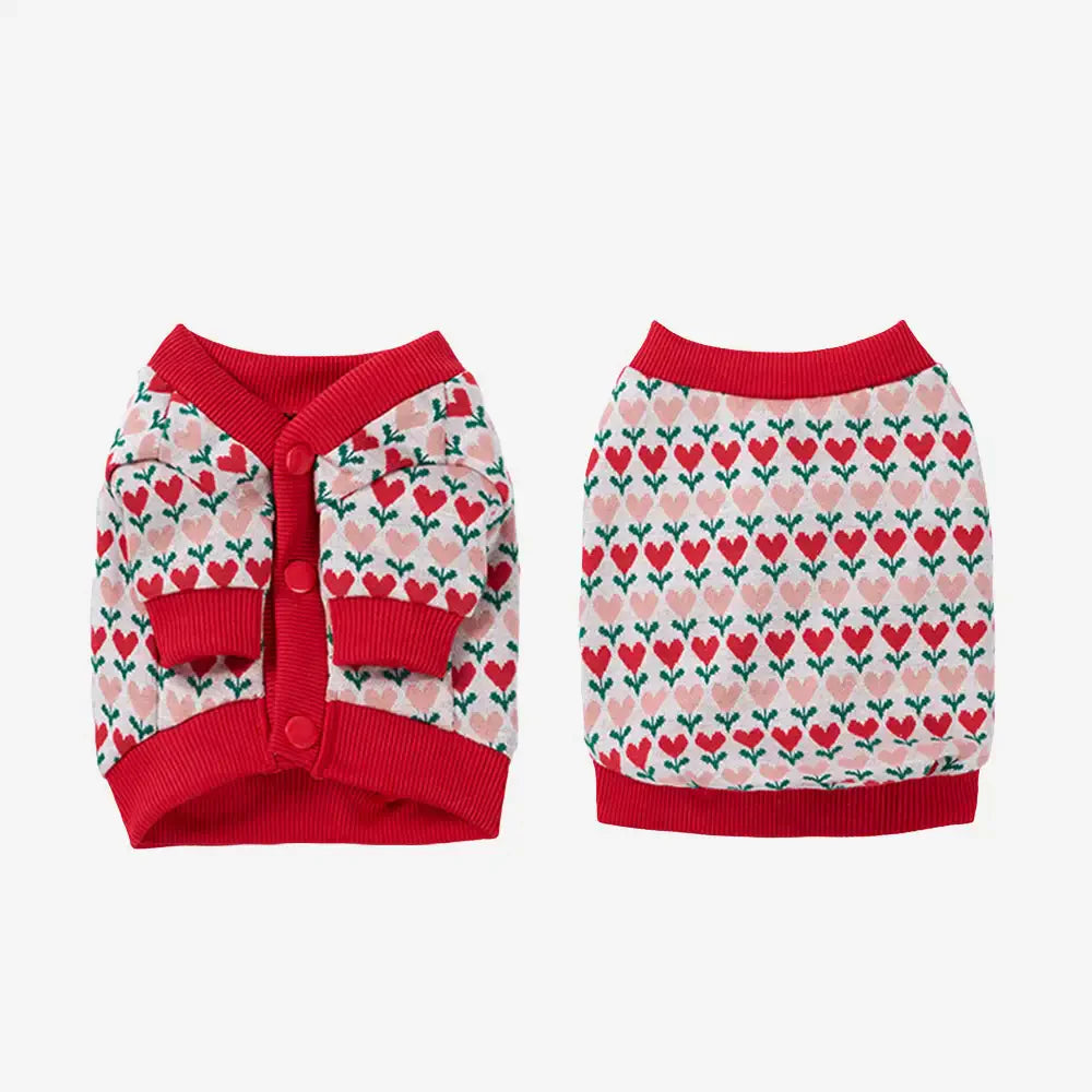 Fair Isle Heart Patterned Cardigan Dog Sweater For Small Dogs
