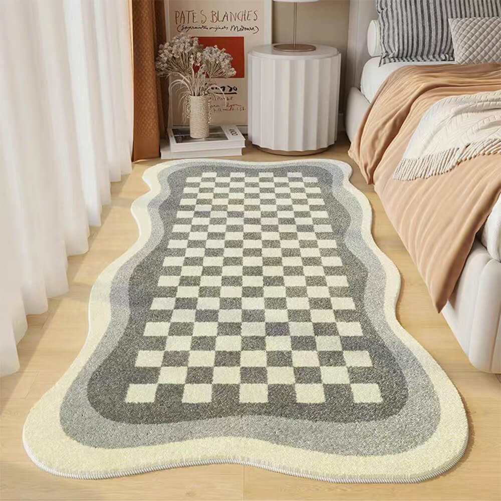 Faux Cashmere Checkerboard Cozy Bedside Carpet Irregular Shape Rug