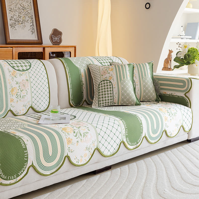 Floral Chic Sofa Decoration Protection Wave Edge Non-Slip Couch Cover