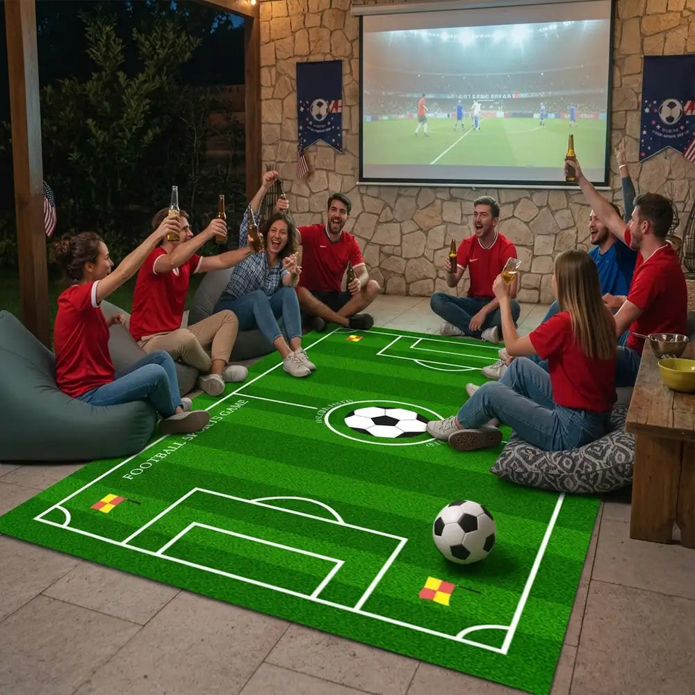Football Field Pattern Scratch-Resistant Non-Slip Rug