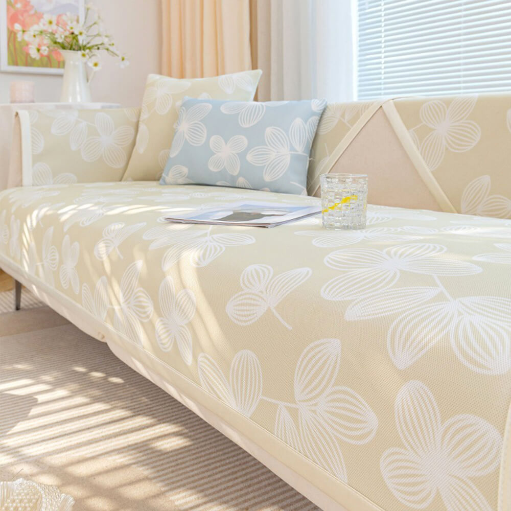 Fresh Floral Ice Silk Cooling Non-Slip Sofa Cover