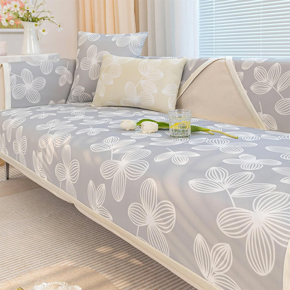 Fresh Floral Ice Silk Cooling Non-Slip Couch Cover