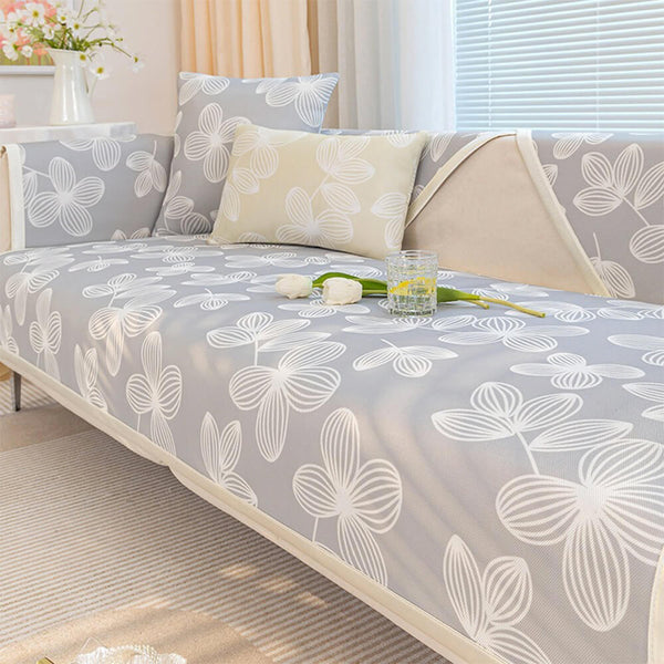 Fresh Floral Ice Silk Cooling Non-Slip Sofa Cover