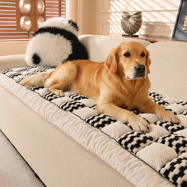 Handmade Plush Checkerboard Pet Mat Comfortable Sofa Cover