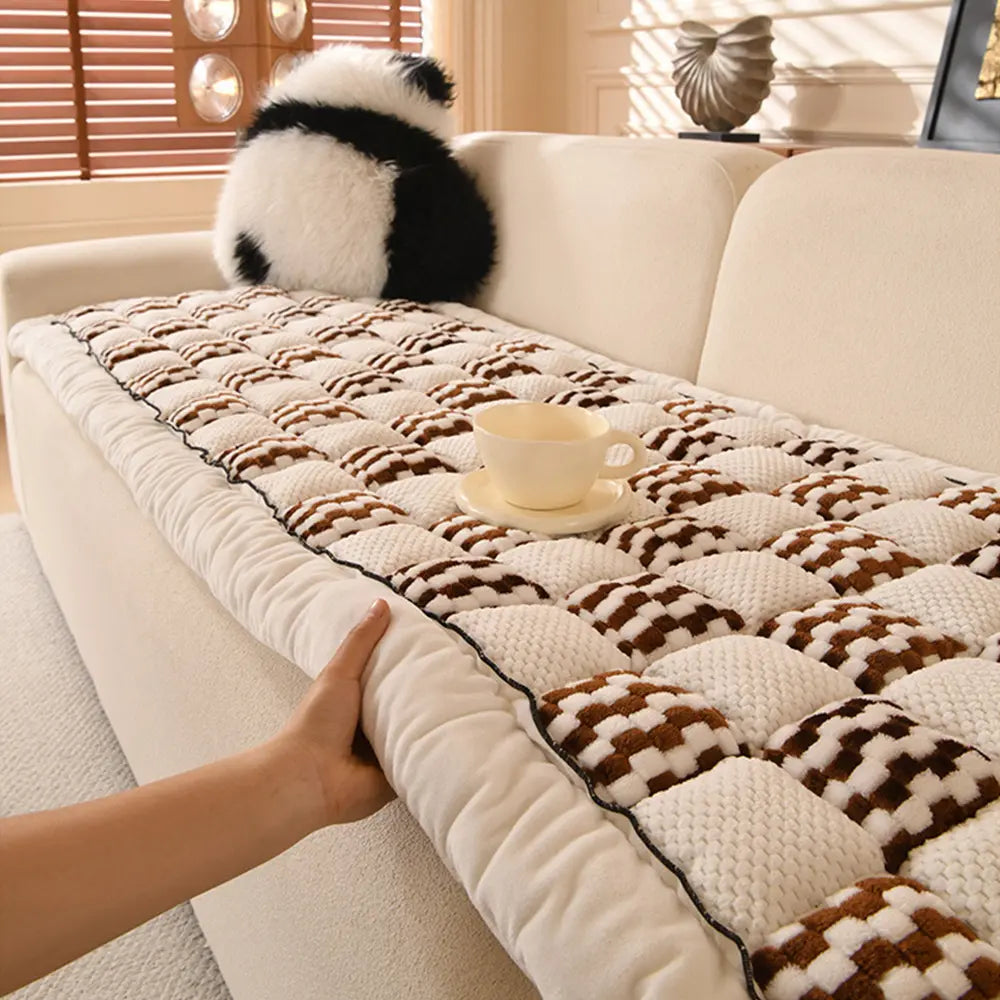 Handmade Plush Checkerboard Pet Mat Comfortable Sofa Cover