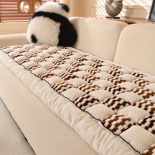 Handmade Plush Checkerboard Pet Mat Comfortable Sofa Cover
