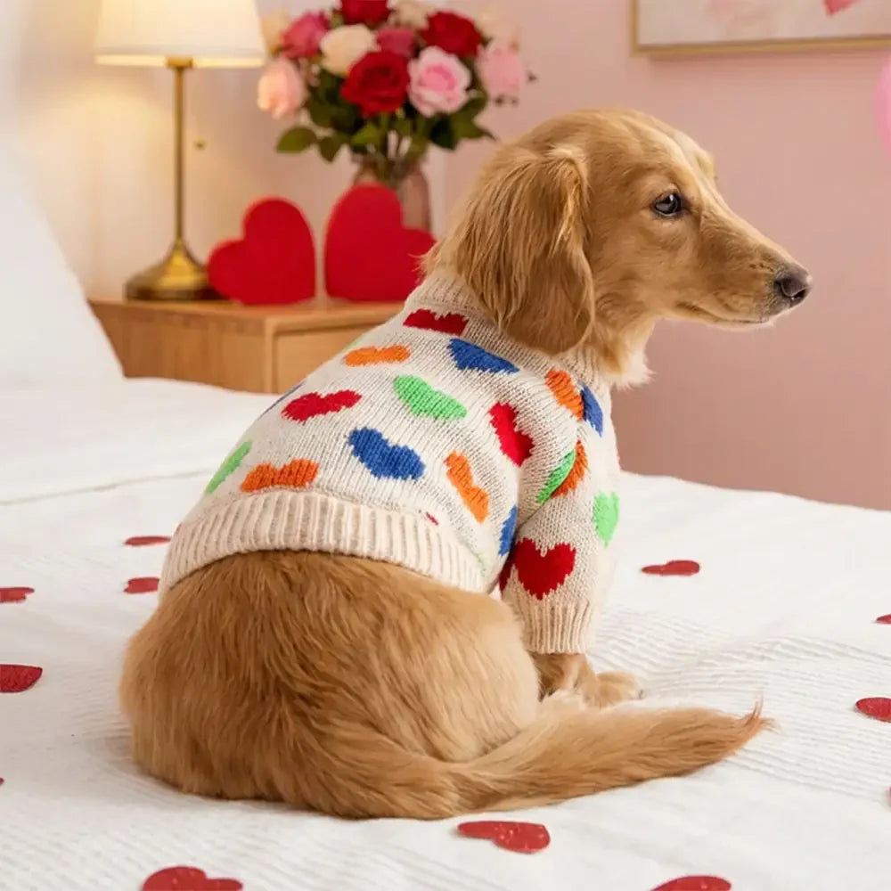 Heart Patterned Dog Sweater For Small Dogs