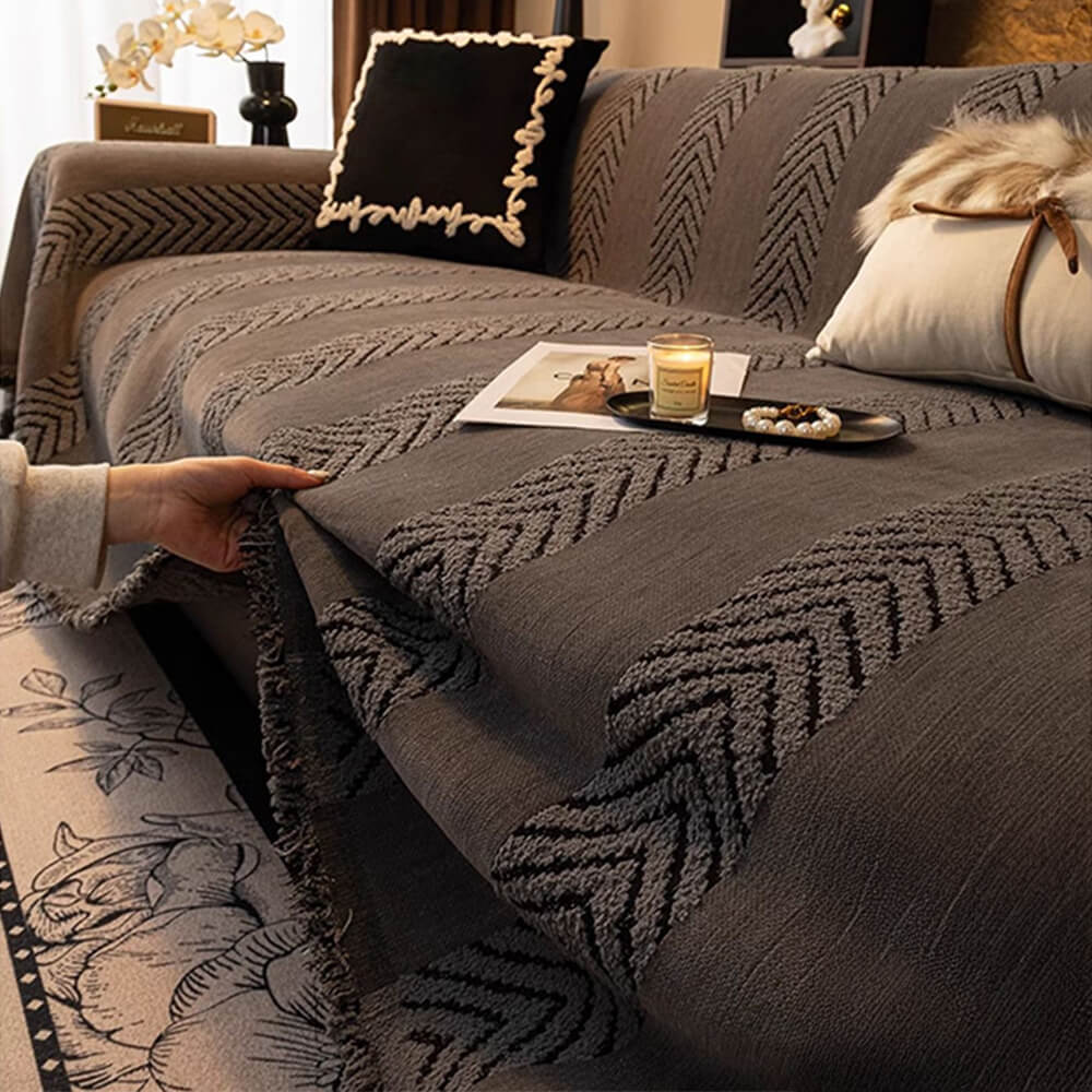 Herringbone Chenille Durable Throw Sofa Cover with Seamless Pattern Stitching