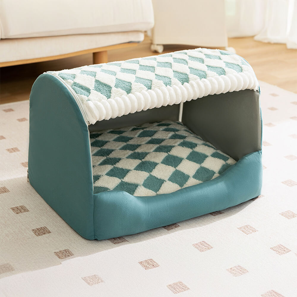 Houndstooth Detachable Washable Semi-Enclosed Large Dog Tent Bed